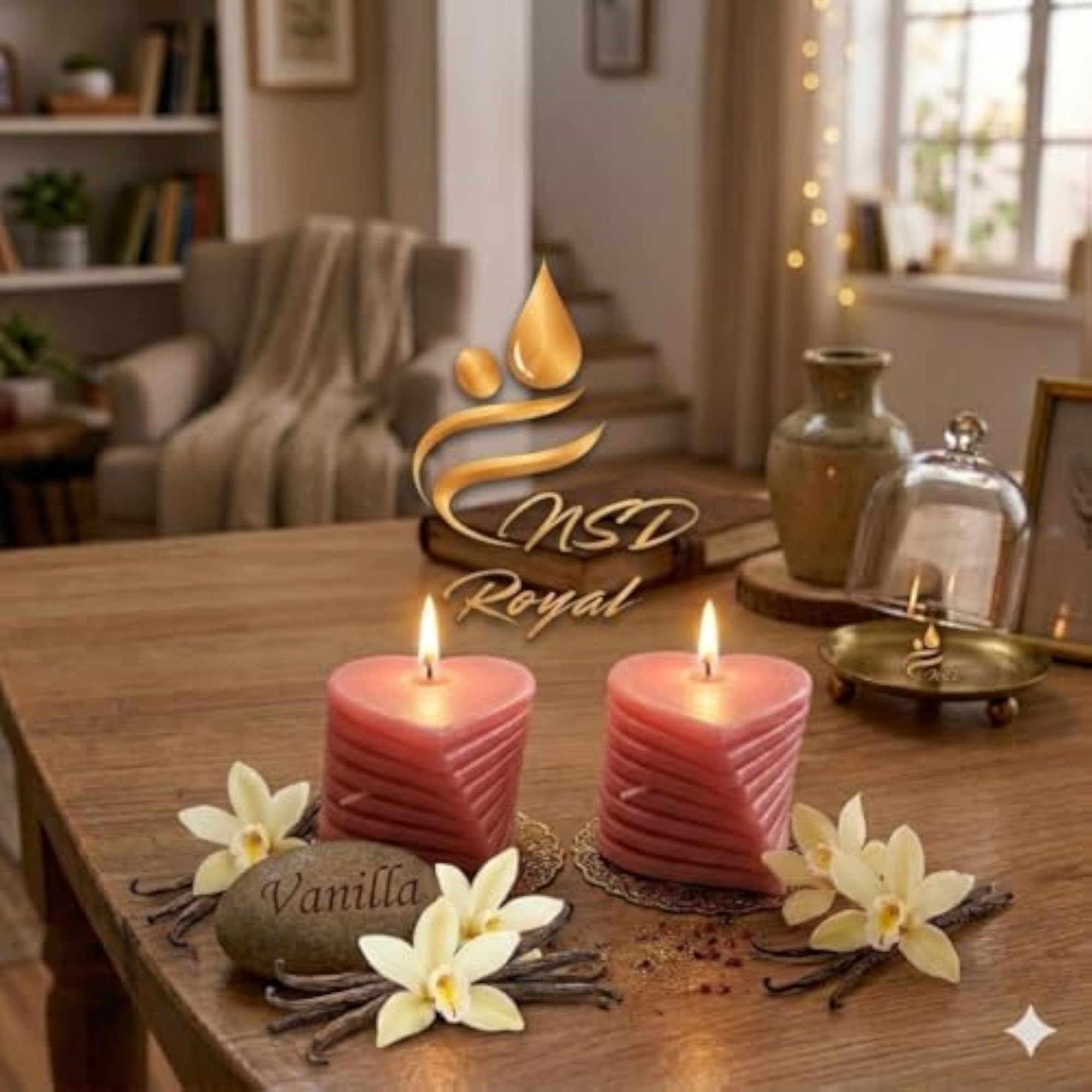 Royal Heart-Shaped Vanilla Scented Pillar Candle, Set of 2