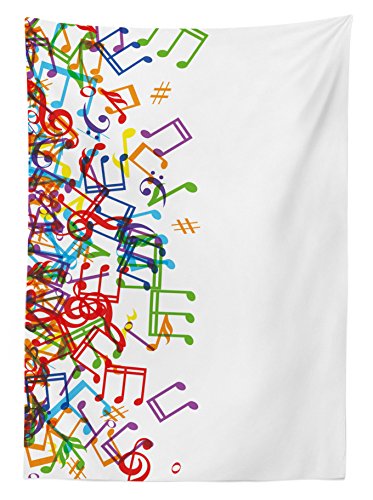 Ambesonne Colorful Tablecloth, Trippy Art Style Music Notes With Clef Rhythm Tempo Melody Harmony Print, Rectangular Table Cover For Dining Room Kitchen Decor, 60" X 84", Green Red #TOP1