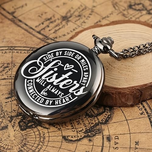 Image of Vintage Gandhi Style Pocket Watch with Engraved Designs & Messages Royal Black Analog for Men Women & Kids Includes Key Ring for car or Bike Keys Ideal Gift