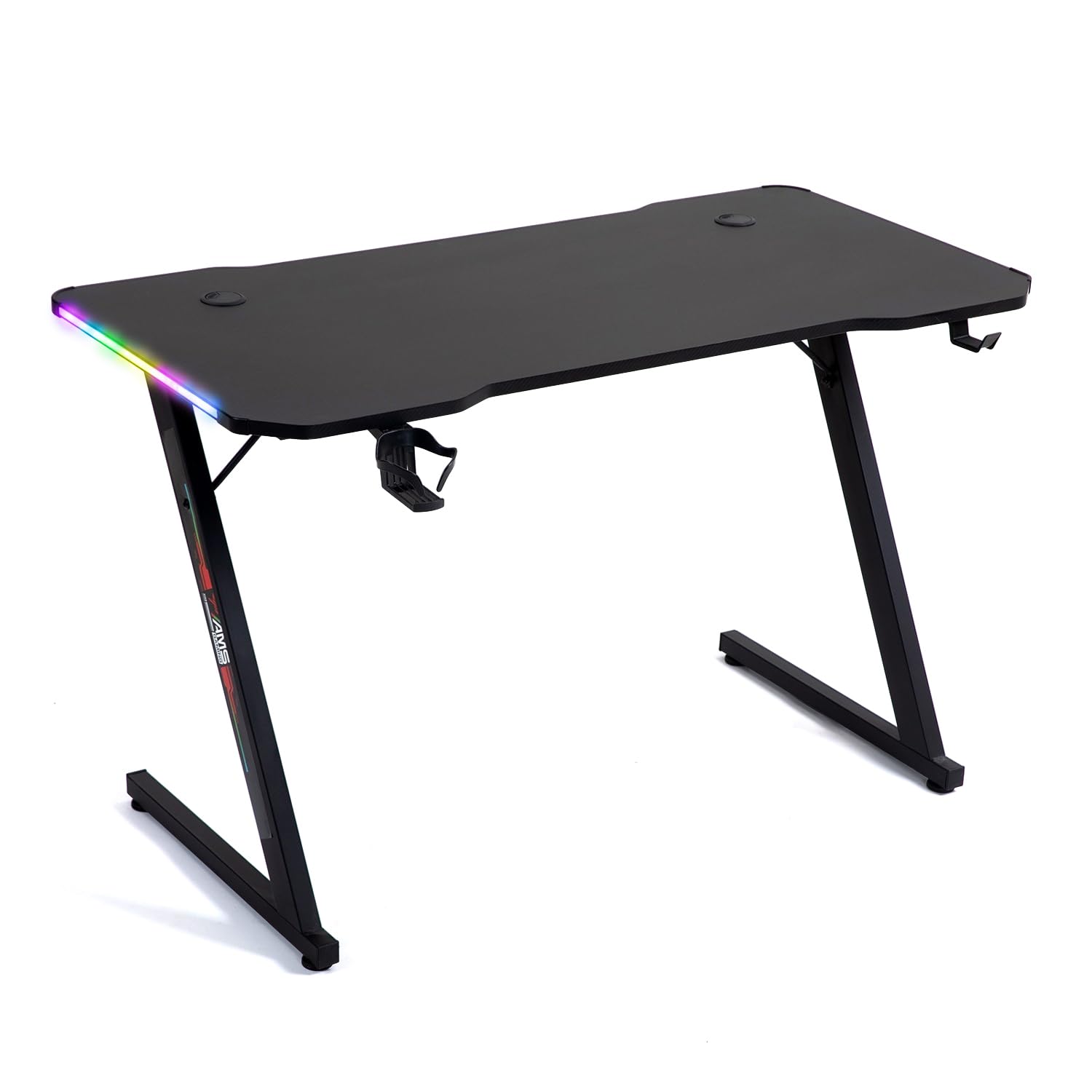 Bureau Gamer GAMERDESK#120Z-LED retroéclairage RGB - 1m20 - Style Carbone - Porte gobelet & Casque - Télécommande