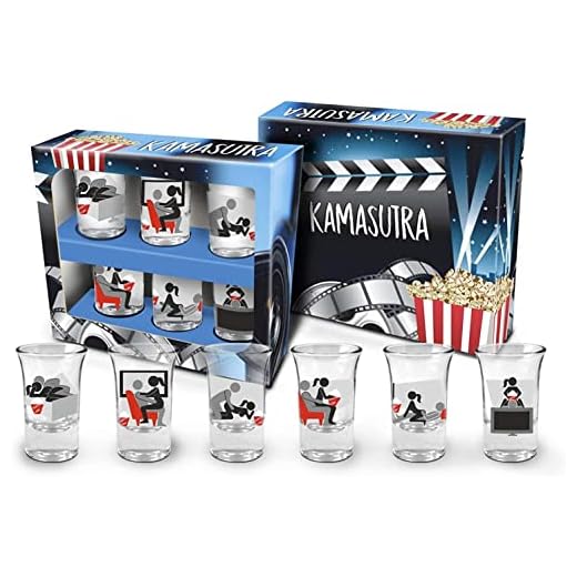 Set de 6 Vasos de chupito del Kamasutra. Divertidos chupitos con posturas para retar, Jugar y Realizar con tu Pareja