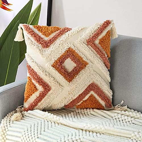 Merrycolor Boho Throw Pillow Covers 18x18 with Tassels, Decorativ...