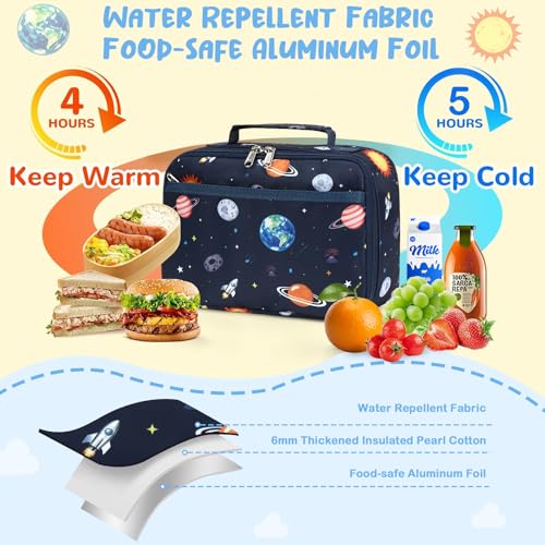 Image of CAMTOP Lunch Box Kids Boys Insulated Lunch Cooler Bag Reusable Lunch Tote Kit for School Travel (Blue Space)