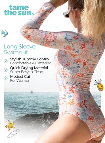 Tame the Sun Long Sleeve Swimsuits for Women - One Piece Tummy Control, UPF 50+ Bathing Suit - Rash Guard, Zipper Swimwear3