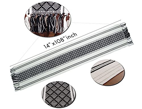 Levimetree Farmhouse Table Runner 108 Inches Long, Boho Rectangle With Tassels Table Runners, Woven Cotton Table Runner Rustic Style Linen Table Runner Holiday Party Dining Room Dresser Décor (Black) #TOP4