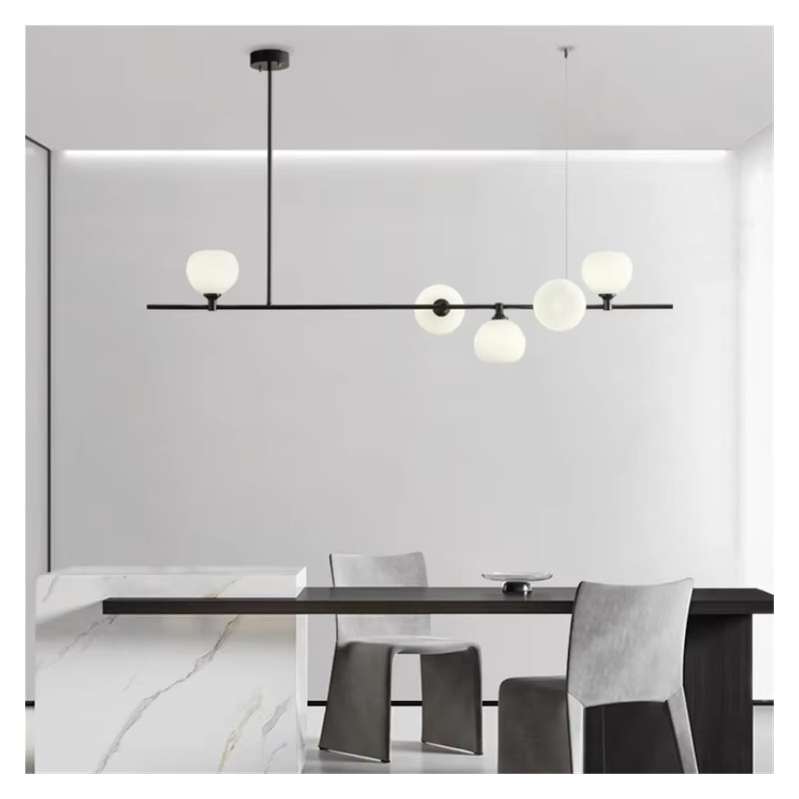Olskfuh Cold White Nordic Long Line Copper Led Chandelier Glass Ball Living Dining Room Hallway Hanging Light,-L120cm
