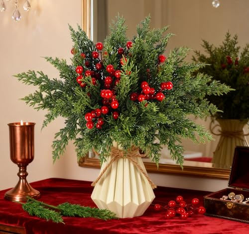 50PCS 11.8 Inch Christmas Picks, Artificial Greenery Stems with Red...