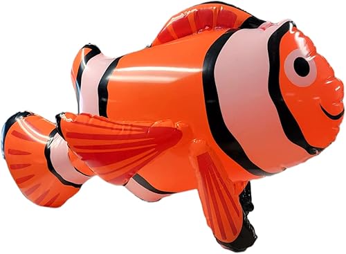Miniatura 2 de Vinilo inflable grande colorido de pez payaso (26 pulgadas). Decoración de fiesta de criaturas marinas (1)