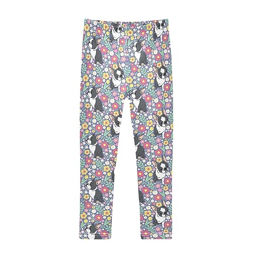 Cute French Bulldog in Floral Girls Leggings Dance Running Workout Yoga Pants
