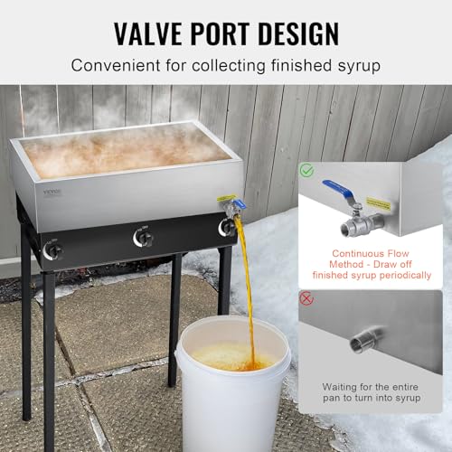 Image of VEVOR Maple Syrup Evaporator Pan, 11.2 Gal, 24 x 18 x 6 Inch Maple Syrup, 304 Stainless Steel Maple Syrup Pan, Evaporator Pan with 1 Valve and 3 Heating Methods, for Home, Outdoor