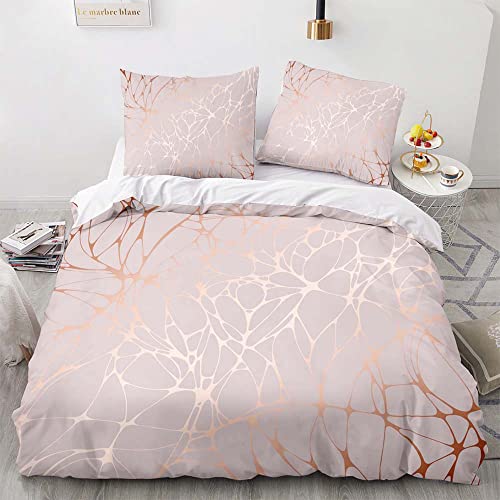 Parure de lit 2 Personnes avec Imprimé de Marbre Housse de Couette + Taies d'oreillers 65x65cm, 3D Marbre Sets de Housse de Couette en Microfibre (Or Rose,140x200cm)