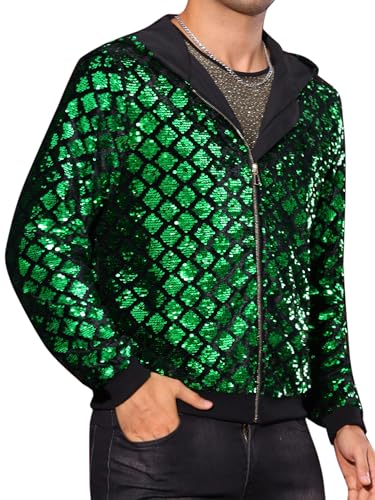 Image of Lars Amadeus Argyle Sequins Jackets for Men's Long Sleeves Metallic Shiny Hooded Disco Jacket