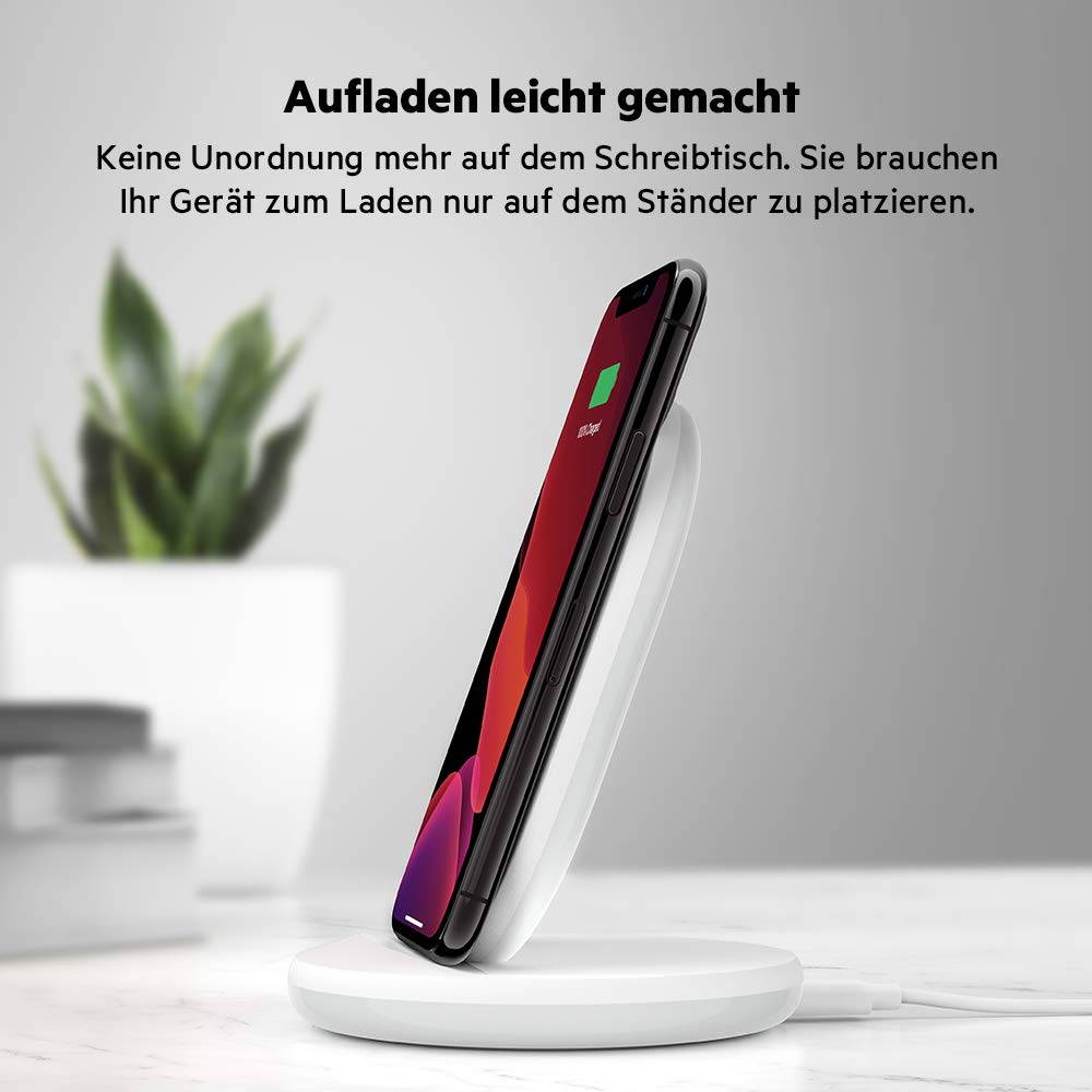 Belkin BoostCharge drahtloser Ladeständer, 15 W (Qi-Ladeständer zum schnellen drahtlosen Laden für Geräte wie iPhone, Samsung, Pixel) - Weiß