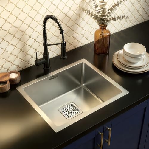 Image of ARQUIN Kitchen Sink 22x18x10 Inch Handmade Single Bowl Matt Finish Orginial 304 Grade Stainless Steel sink for kitchen basin With Square Drainer and SS Fruit Basket