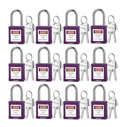 Image of Lockout Tagout Locks 12-Pack|OSHA Purple Loto Locks Keyed Different|2 Keys /Lock for Industrial Machinery & Electrical Panels|Chrome Steel & Laser Coding