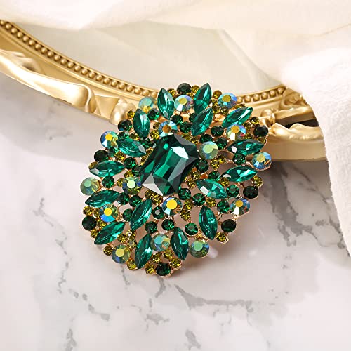 Image of BriLove Women's Stunning Emerald Cut Square Crystal Rhinestone Marquise Cluster Brooch Pin for Wedding Party Prom