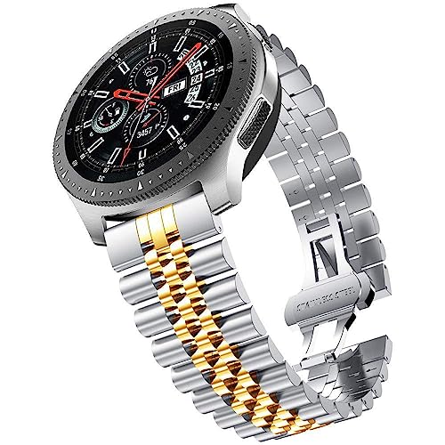 Niziruoup Stainless Steel Watch Band 22mm Quick Release Premium Flexible Metal Watch Bracelet Replacement Band Strap Universal, Stainless Steel, Two-Tone Silver Gold