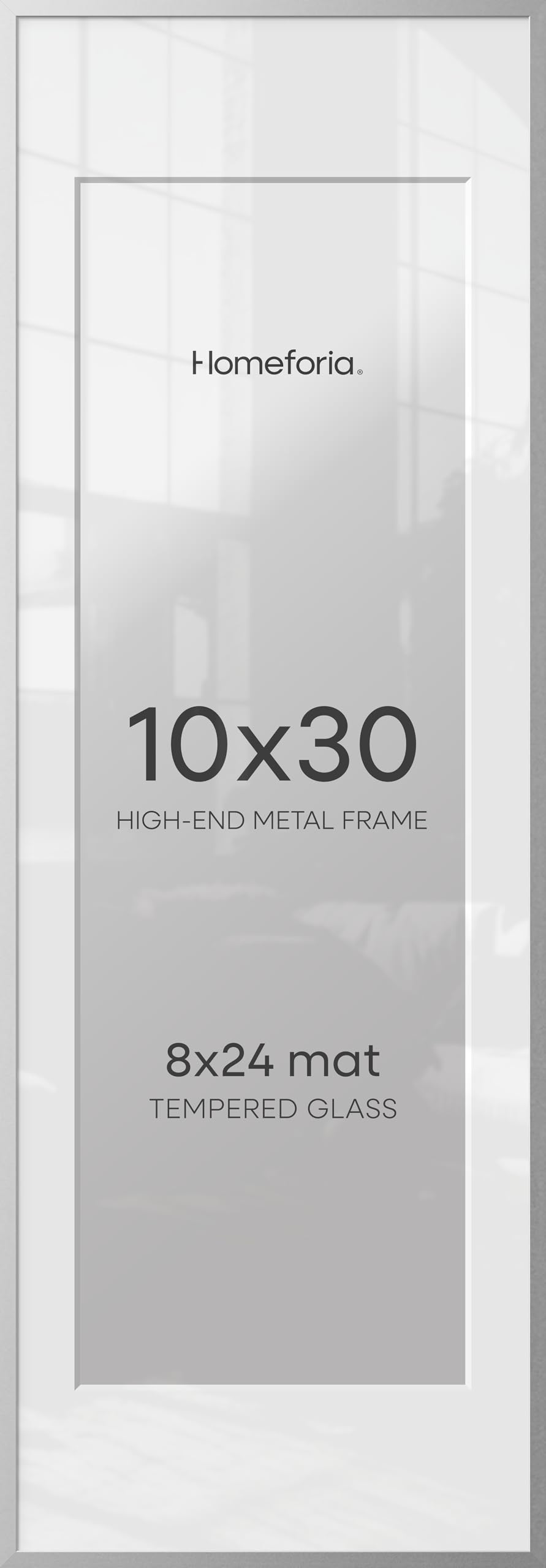Homeforia 10x30 Silver Picture Frame, High-End Metal, 8x24 Mat, Glass | High End Aluminum, Tempered Glass, Acid-Free 8x24 Removable Mat, 10x30 in Edge-to-Edge Display 30x10, Wall Kit, Set Of 2