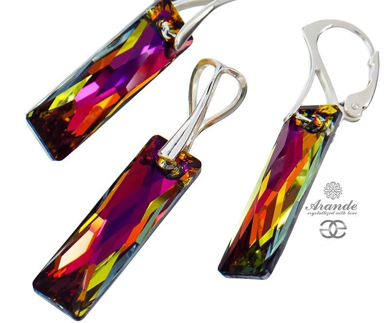 Boucles d'oreilles pendantes d'exception en argent et cristaux