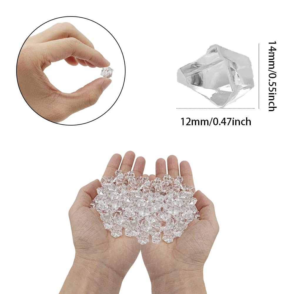 900 sztuk przezroczyste fałszywe lody diamenty plastikowe wielokrotnego napełniania kostek lodu, do wypełnień wazonów dekoracja stołu do domu dekoracja weselna (12 × 14 mm)