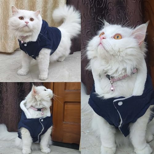 Image of Lulala Dog Hoodie Sweater Coat only for Small Dog & Cat Fleece Lined Winter Jacket Hoodie Cardigan Warm Puppy Clothes (Dark Blue-6 Inch)