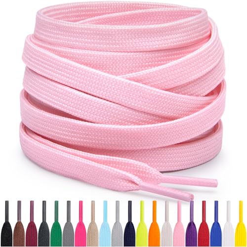 Miscly Cordones Planos para Zapatillas, Disponibles en Varias Tallas y Colores (Rosa, 114 cm)