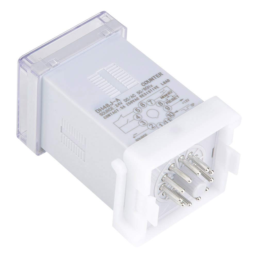 LED Counter Relay, High Accuracy, Premium Material, Wide Counting Range 1-999900, Clear LED Display, 11 Pins DH48J A Time Relay with Transparent Cover, 24V AC DC (24VAC/DC)