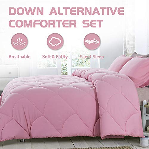 Decroom Lightweight Full Comforter Set With 2 Pillow Sham - 3 Pieces Set - Quilted Down Alternative Comforter/Duvet Insert For All Season - Pink - Full Size #TOP1