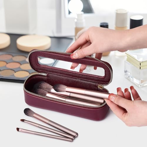 Travel Makeup Set Waterproof Transparent Cosmetic Bag and Toiletry Bag Makeup Brush case with Zipper Car Essentials for Women (Burgundy, L+M+SLIM)4