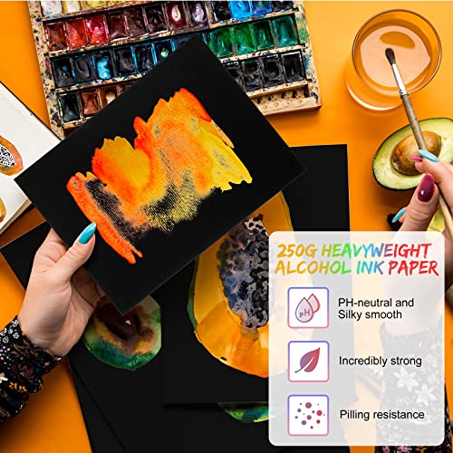 50 Sheets Alcohol Ink Paper 9 X 12 Inch Black Watercolor Paper Synthetic Water Color Painting Paper Black Art Paper For Kid Adult Students Acrylic Painting Drawing, 250 Gsm Cardstock #TOP4