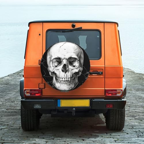 Image of Skull Spare Tire Cover, Universal Wheel Tire Cover Funny Skull Skeleton Tire Protectors for Trailer RV SUV Truck Camper 17 Inch