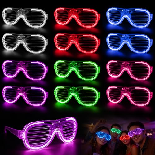 Corpower Lunettes LED, 12 Pièces Lunette Lumineuse, Neon Lumière Montures de Lunettes LED, Lunettes Néon avec 3 Modes Flash pour Disco Festival Fête, Anniversairet,...