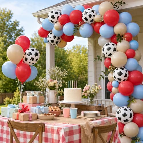 Image of Farm Balloons, 50Pcs 12 Inch Red Blue Apricot Cow Print Latex