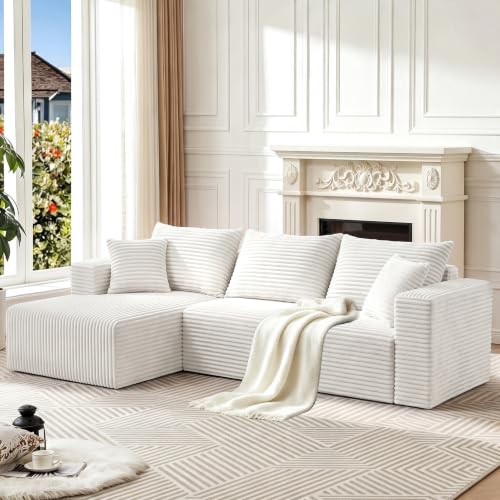 Image of 93 inch Boneless Couch, Modular Sectional Sofa for Living Room - Beige