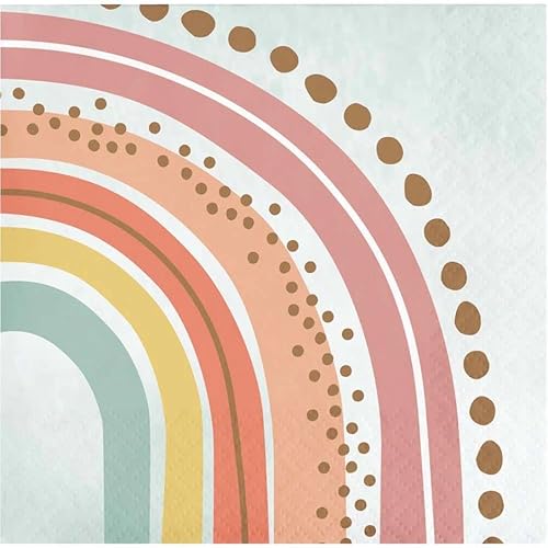 Hoffmaster Group, Inc. PC360458 360459 Beverage Napkins 2 ply|Boho Rainbow|25cm|Pack of 16, Assorted Pastel, 54" x 102"