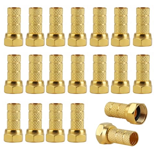 Vakler 20 Uds conectores F enchufe 7 mm, Conectores F 7mm Atornillables conector F dorado junta de goma tuerca atornillable para goma de 7 mm madre ancho coaxial cable antena LNB satélite