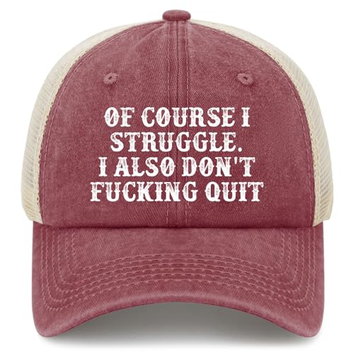 of Course I Struggle I Also Don't Fucking Quit Trucker Hat Men Trendy Mesh Trucker Hat for Summer Deep Rose