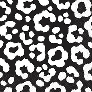 amscan Decorative Cheetah Party Beverage Paper Napkins (16 Piece), 5 x 5, Jet Black/White