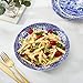 Spode Blue Italian Pasta Bowl, Set of 4-9 Inch Shallow Earthenware Serving Bowls with Oriental Border Design - Asian Style Tableware for Salad, Pasta, Noodles, Shared Side Dishes