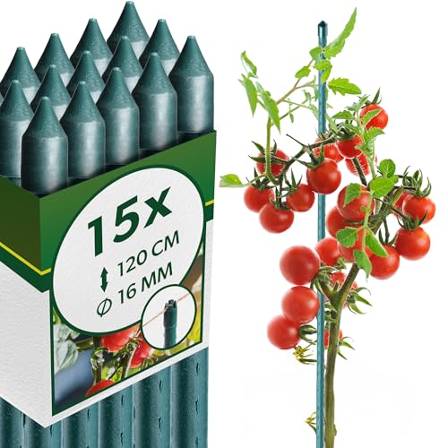 KADAX Pflanzstäbe 120 cm x 16 mm, 15er Set – Beschichteter Stahl Rankstab, Pflanzenstütze & Tomatenstäbe für Garten, Wetterfest & Stabil