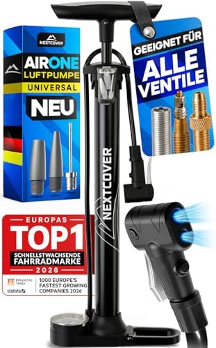 NEXTCOVER® Fahrradpumpe Alle Ventile mit [Airflow-Technologie] I Pumpe für Autoventil, Presta Ventil & Dunlopventil I Standluftpumpe Fahrrad mit Manometer I Luftpumpe Fahrrad