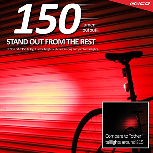 CECO-USA: 150 Lumen Super Bright USB Rechargeable Bike Tail Light - IP67 Waterproof, FL-1 Impact Resistant - Pro Grade Quality Bike Tail Light - Red Bicycle Back Light - Thumbnail 2