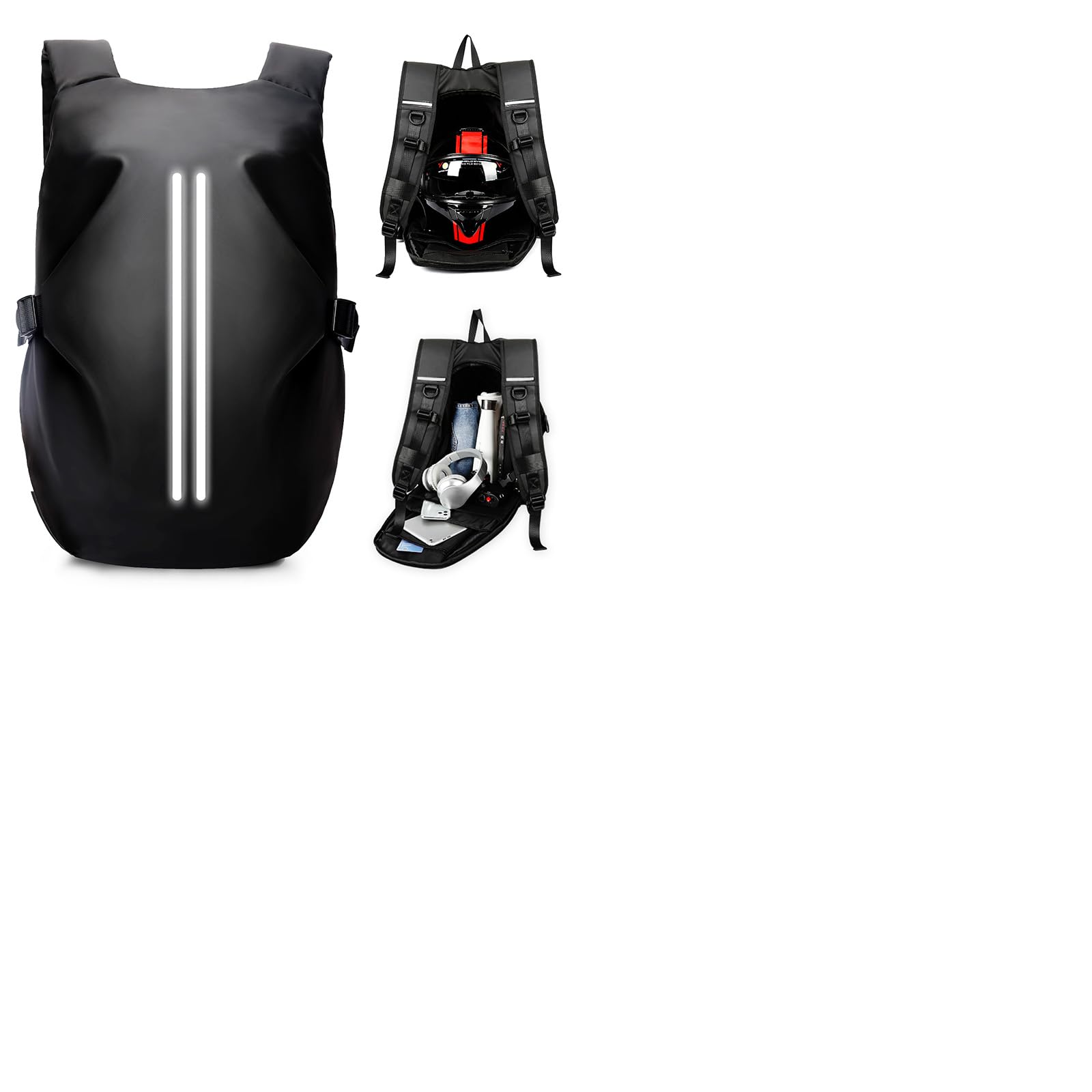HYC00 Zaini Moto per Uomo Donna Zaino Moto Impermeabile Riflettenti Zaino per Casco Sportivo Borsa Porta Casco Motocross Sacca Zainetto da Motociclista,Grande Capacità per Viaggi Sci Bici,Nero Piccolo