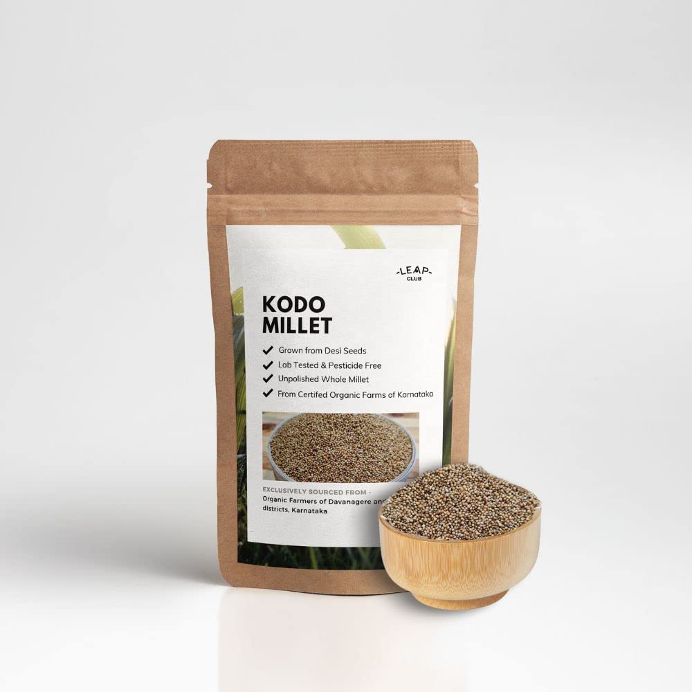 Leap Club - Kodo Millet (1kg) from Certified Organic Farms | Pack of 1 | Kodon/Kodri | Unpolished Millet Grain | Whole Millets | Gluten Free | Vegan | No Preservatives