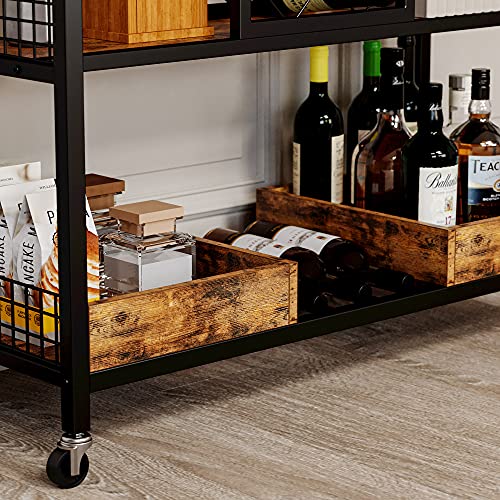 Ironck Bar Cart, Industrial Serving Cart On Wheels Kitchen Storage Cart For The Home Wood And Metal Frame, Vintage Brown #TOP5