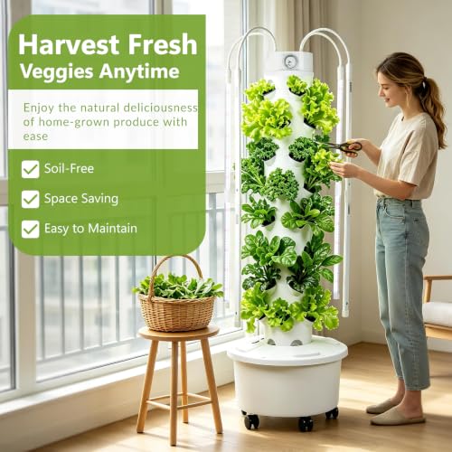 Hydroponics tower growing system,40-Pod Vertical Tower with Trellis & Timer - Image 5