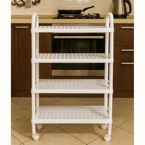 Image of Cortina Plastic Kitchen Storage Trolley Rack,Slide Out Storage Shelves Space Saving Home Nightstands Storage Organizer Box,for Newborn Essentials,Multifunction (4 Layer Kitchen Storage Trolly A)
