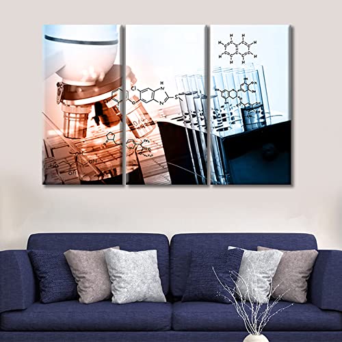 Image of TUMOVO Canvas Wall Art Clinical Laboratory Bathroom Decor Wall Art 3 Piece Microscope Laboratory Research Wall Art Posters and Prints Framed Ready to Hang (36 inch Wx24 H)