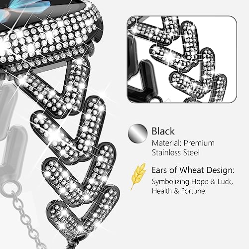 WINGLE Bling Band and Case for Apple Watch Band Series 11 10 42mm Women, Luxury Sparkle Rhinestone Crystal Metal Band Designer Chain Bracelet with Diamond Screen Protector Case, 42 mm Black - image 2