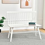 DUHOME Entryway Dining Bench with Spindle Back Farmhouse Wood Windsor Bench for Foyer Balcony Living Room White